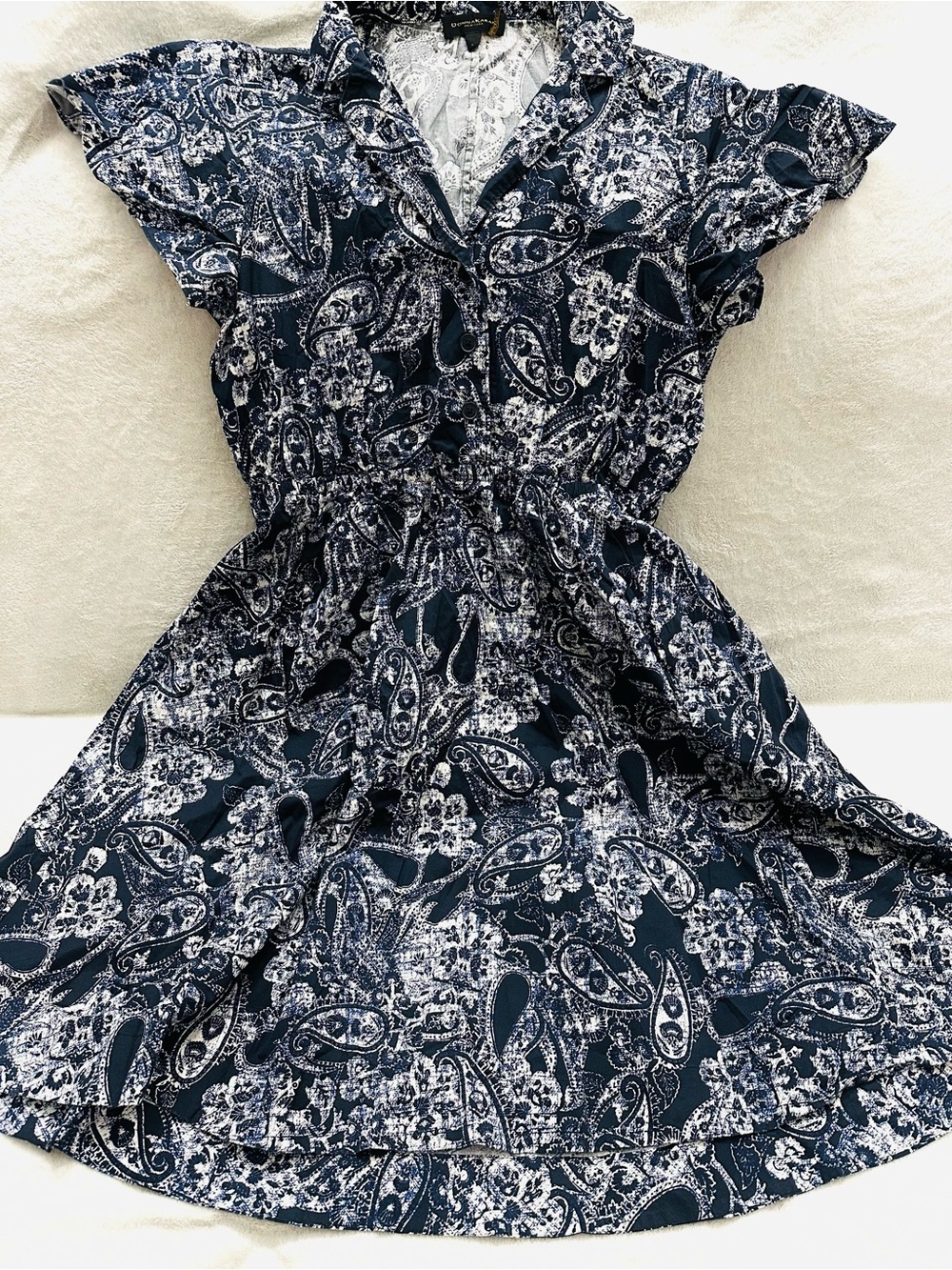 Donna Karan Womens Size L Paisley Print V-Neck Very Cute Shirtdress Cotton - Picture 2 of 7